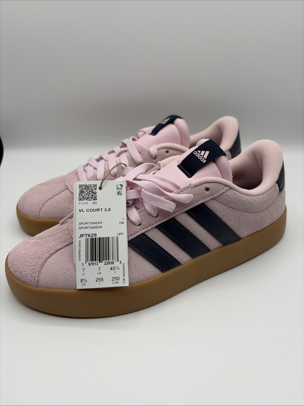 adidas VL Court 3.0 Low Top Lace Up Suede Sneaker Clear Pink/Legend Pink US 8.5